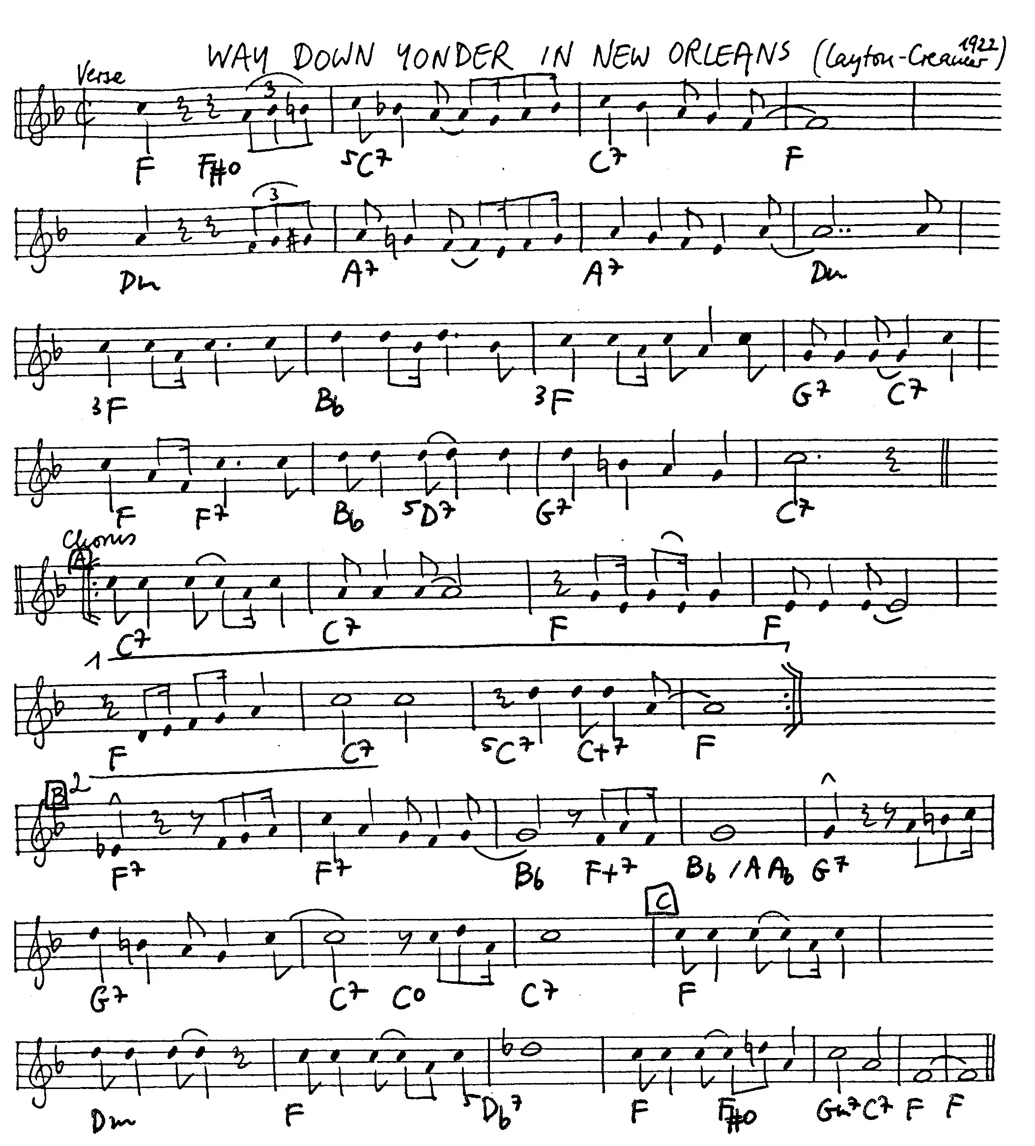 way down yonder in new orleans free jazz leadsheet - Courtesy of the Jungle Jazz Band